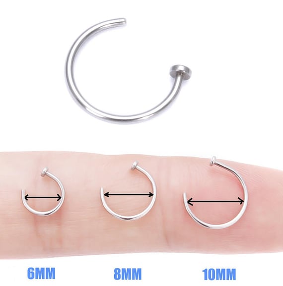 Open Nose Ring  20g | Surgical Steel Nose Hoop with Disc End | Minimalist Tragus Helix Septum Cartilage Jewelry | Gold Silver 6mm 8mm 10mm