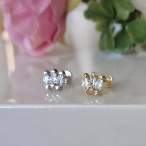 Marquise Crown Earring, Dainty Tragus Stud Earring, Labret Stud, Piercing Cartilage Earrings,Clear Crystal Earring, Flatback Stud Earrings