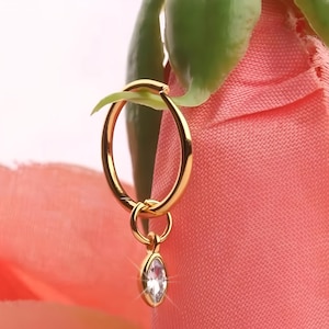 Seamless Helix Hoop Tragus Earring Cartilage Charm Tear Drop Dangly Nose Ring Body Piercing Jewelry with Crystal Droplet Septum Nose Hoop
