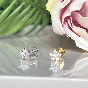 16g Dainty Tragus Stud, Flat Back Earrings, Helix Labret Stud, Cartilage Internally Threaded,4mm Panch Flower Forward Helix, Tragus Piercing