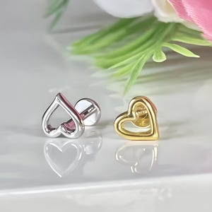 Heart Labret Stud ,Flatback Stud Earrings, Tragus, Helix Stud, Internally Threaded, Piercing Earrings, Cartilage Jewelry, Heart Bohemian