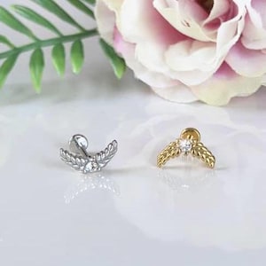 16g Flatback Stud Helix Earring Tragus Labret Stud Cartilage Screw In Barbell Forward Helix Internally Threaded Angel Wings