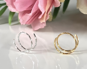 925 Sterling Silver Double Nose Ring | 8mm Single Piercing Double Hoop Illusion | Diamond Cut Twisted Nose Hoop Tragus Helix | Gold Silver