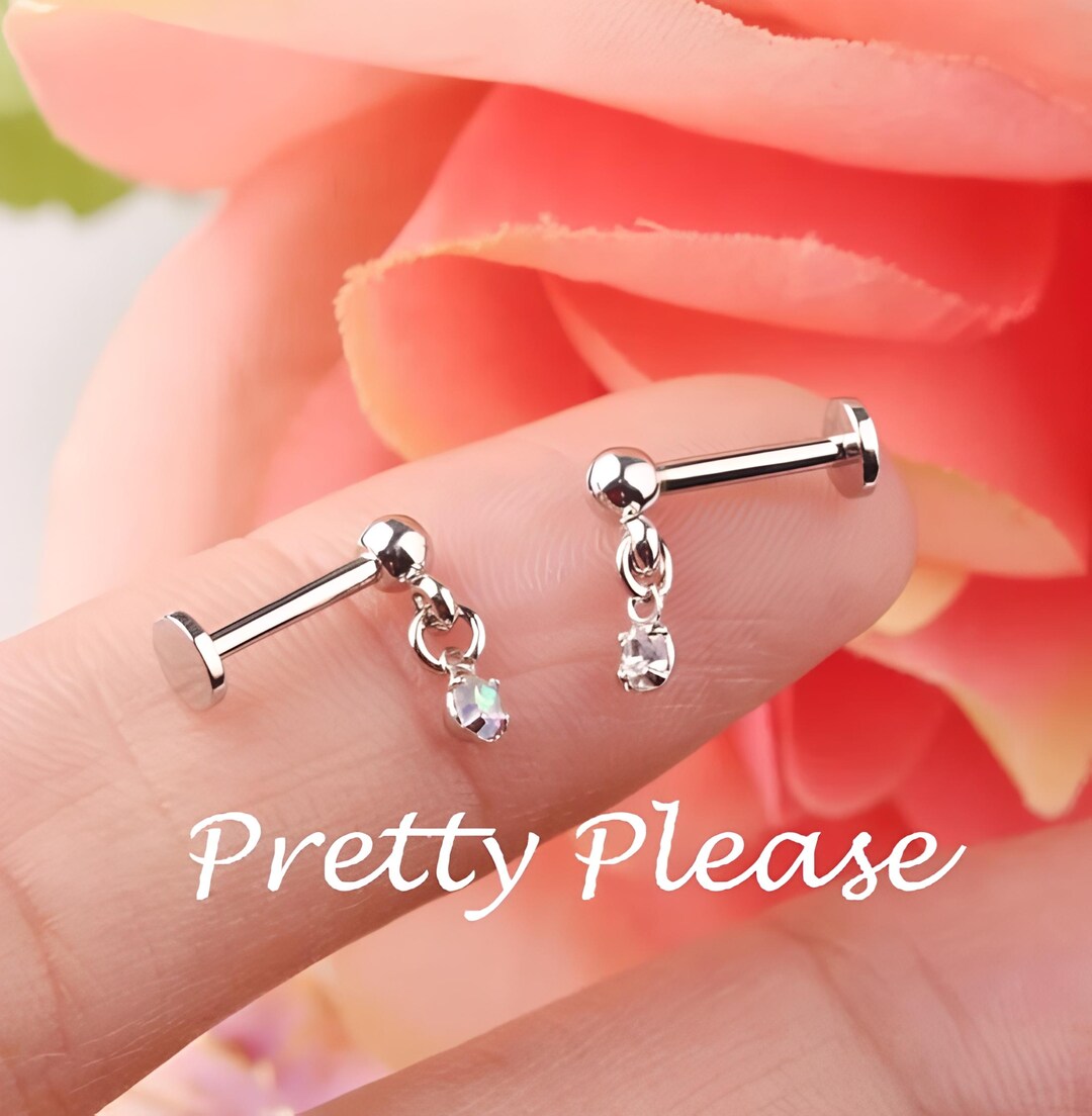 Buy Flatback Stud, Helix, Tragus Piercing, Dangly Labret Stud, Forward  Helix, Cartilage Earring, Screw In, With Crystal Dangle Ball Droplet Online  in