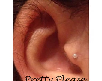 16g White Pearl Stud Earring, Dainty Tragus, Cartilage Earring, Screw In Barbell Earring, Women Elegant Earring, Ear Jewelry, Flatback Stud
