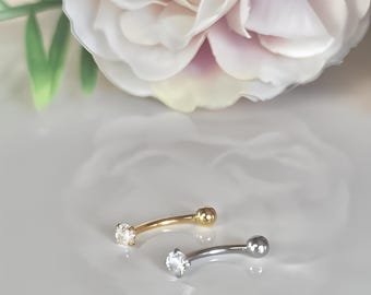 16g Curved Barbell Piercing 8mm | Minimalist Rook Earring Hoop | Gold Silver Surgical Steel Helix Cartilage Stud | Eyebrow Ring Jewelry