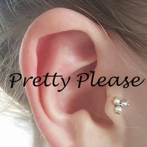 16g Tragus Stud Earring, Dainty Flat Back Earring, Helix Piercing Stud Earring, Cartilage Threaded Earring, Jewelry Labret Stud Pearl Clover