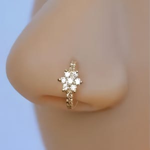 Dainty Nose Ring, Cartilage Earring, Helix Hoop, Tragus Ring, Silver Nose Hoop, Gold Flower Crystal Ring Jewelry, Semi Band Classic Design
