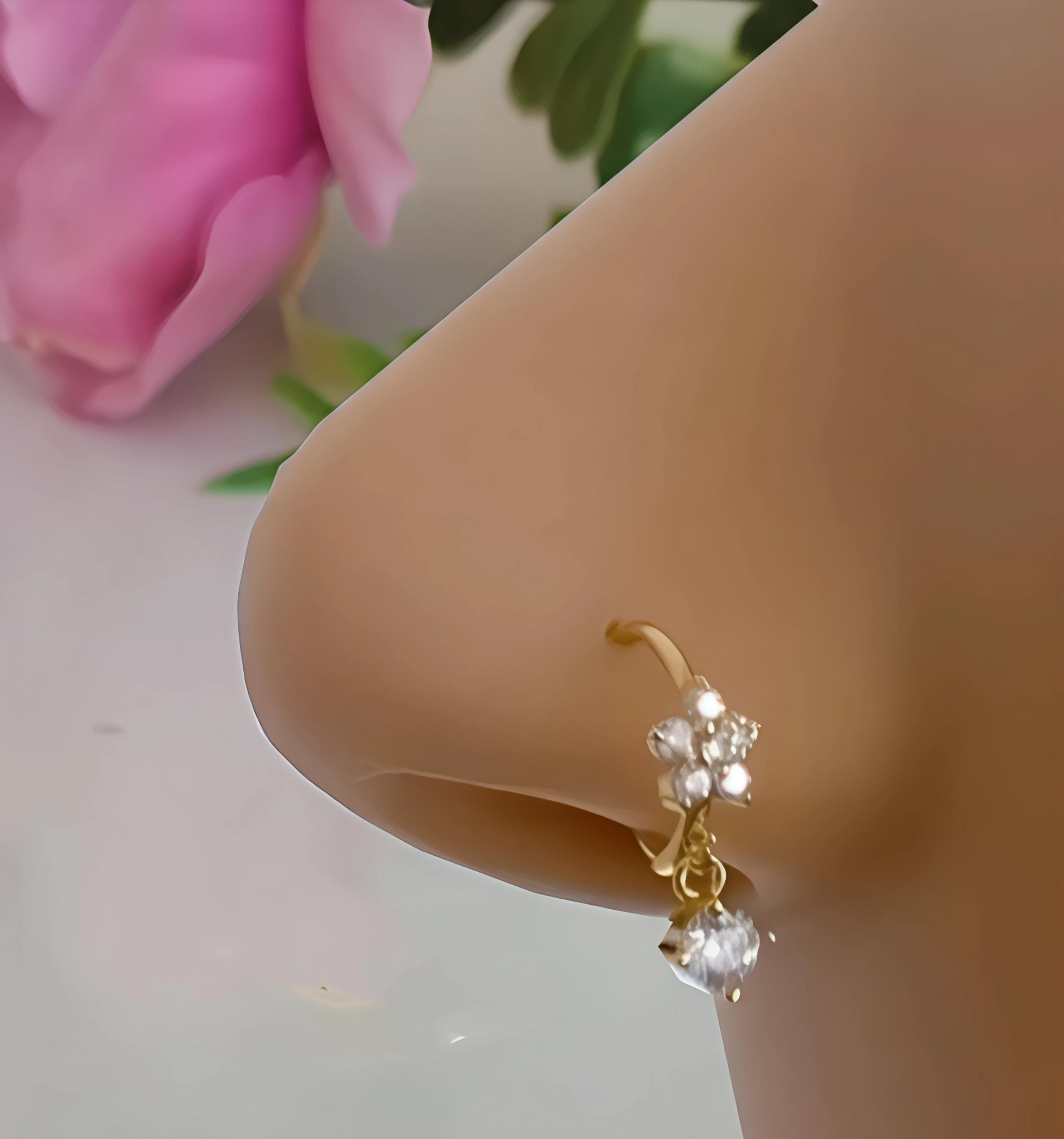 Dainty Nose Ring, Helix Piercing Ring Small, Tragus Hoop Earring, Cartilage Huggie Hoop,CZ Crystal Piercing Jewelry ,Dangly Flower Nose Hoop