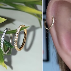 Tragus Earring, Helix Hinged Clicker, Cartilage, Nose Ring, Helix, Septum Hoop, Nose Hoop, Earrings Minimalist Crystal Piercing Ring Jewelry