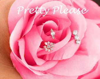 Crystal Flatback Labret Stud Set: 16g Helix Tragus Piercings HUMM SET
