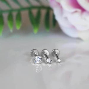 Triple Forward Helix,16g Flatback Earrings, Tragus Stud, Helix Piercing, Labret Stud, Cartilage, Internally Threaded, Piercing Jewelry