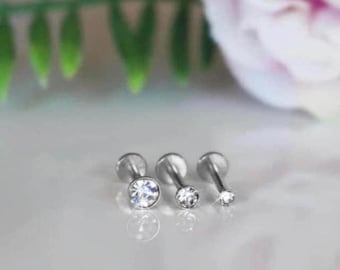 Triple Forward Helix Earrings – 3-Piece 16G Internally Threaded Flatback Cartilage Earring Stud Set for Tragus, Helix Labret– Gold & Silver