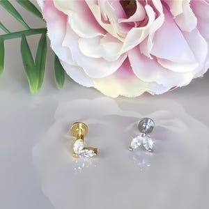 16g Tragus Stud, Flatback Earrings, Helix, Labret Stud, Cartilage, Internally Threaded, Screw In, Tragus Earring, Piercing Jewellery OVO
