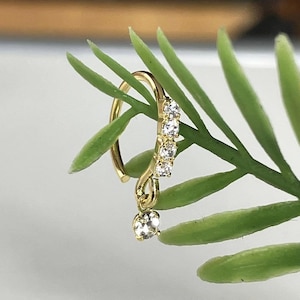 Dangly Nose Ring, 20g, Helix Piercing Ring Small 6mm, Tragus Hoop Earring, Cartilage Huggie Hoop, CZ Crystal Piercing Jewelry , Nose Hoop