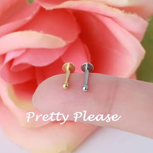 Cartilage Flatback Earrings, Forward Helix Stud, 16g Threaded Labret with 2mm Ball, Tragus & Cartilage Piercing Jewelry, Dainty Tragus Stud