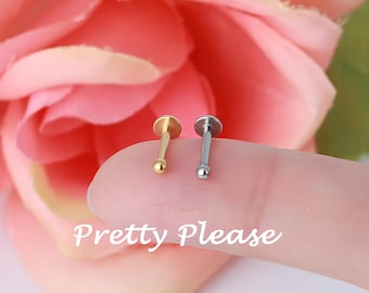 16G Cartilage Flatback Stud Cartilage Earring – 2mm Ball Labret for Tragus, Helix & Forward Helix – Gold, Silver Surgical Steel