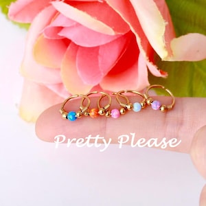 Cartilage Earring Opal Forward Helix Ring & 18K Gold Plated Huggie Hoop - Lightweight Boho Tragus Nose Ring