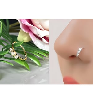 Dainty Crystal Nose Ring, Minimalist Silver & Gold, Tragus earring, Helix Hoop ,Huggie, Cartilage Jewelry, Small Jewelry, Nose Hoop Piercing