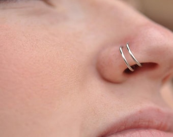 925 Sterling Silver Spiral Nose Ring – 8mm Gold or Silver Hoop for Tragus, Helix, Septum, Cartilage Piercings – 0.7mm Thin Piercing Jewelry