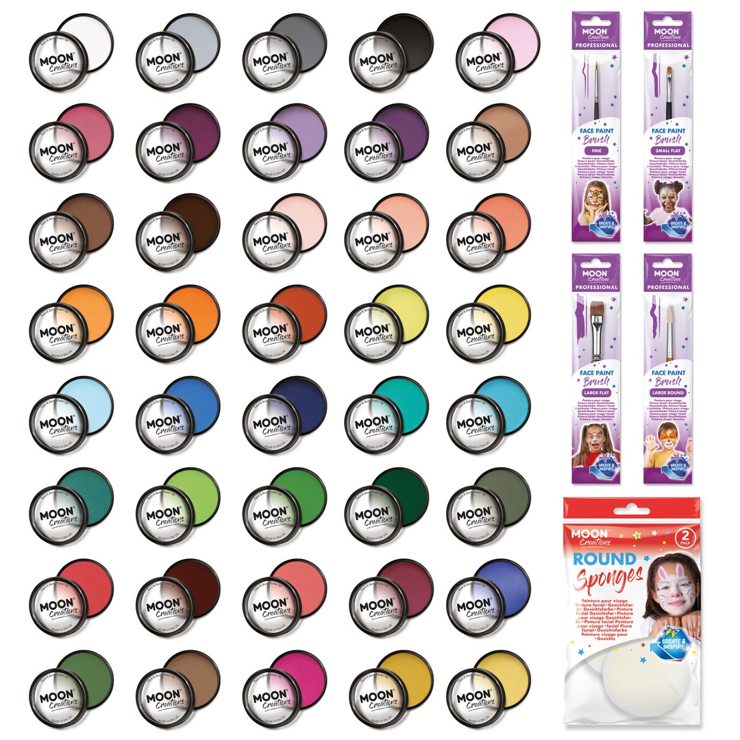 Pro Face Paint Cake Pots by Moon Creations 36g 40 Colour Professional