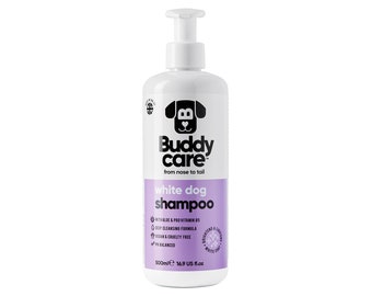 Shampooing pour chien blanc de Buddycare - Shampooing éclaircissant et blanchissant - Nettoyage en profondeur, parfum frais - Avec aloe vera et pro-vitamine B5