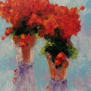 Original still life painting with red flowers