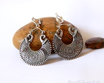 Tribal earrings in Sterling Silver, Big earrings for women, Ethnic earrings, Extra large earrings, Boho jewelry, Summer unique earrings/Etno