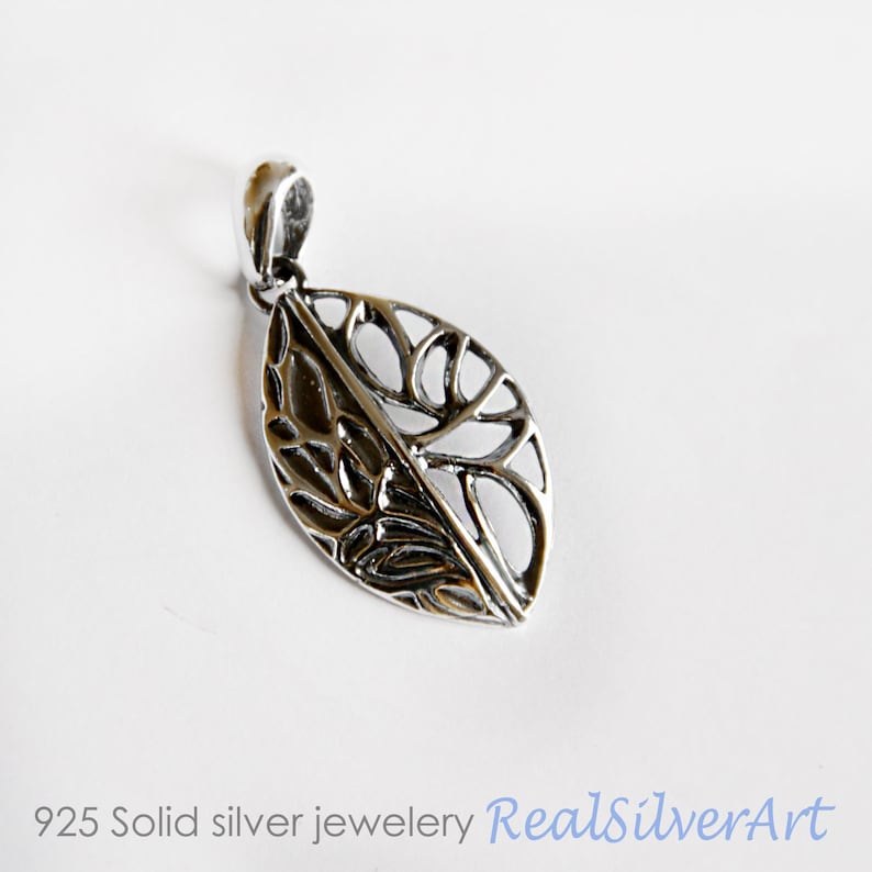 925 silver jewelry Silver jewelry set pendant and earrings Leaves earrings Leather Necklace pendant Floral jewelry Natural jewelry