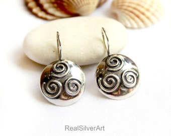 925 silver earrings/ Circle earrings small dangle/ Spiral earrings sterling silver/ Simple earrings for women/ Drop earrings silver/ Gifts