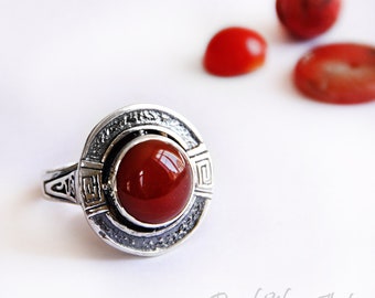 925 Silver ring/ Statement rings for women/ Solid silver ring/ Silver stone ring/ Carnelian ring/ Vintage style ring/ Jewelry silver rings
