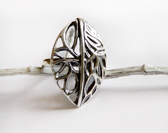 Sterling silver ring/ Leaves ring silver/ Floral silver ring/ Vintage style ring/ Big rings for women/ Natural jewelry/ Nature ring/ Gifts