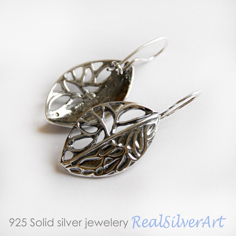 925 silver jewelry Silver jewelry set pendant and earrings Leaves earrings Leather Necklace pendant Floral jewelry Natural jewelry
