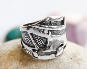 Sterling Silver Band Ring / Wide Solid Silver Ring / Unisex / Grunge Jewelry / Solid silver ring/ Band silver/ Geometric jewelry/ Gift