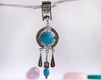 Sterling silver pendant/ Stone silver pendant/ Leather necklace pendant/ Turquoise jewelry/ Boho necklace leather/ Necklace for women/ Gift