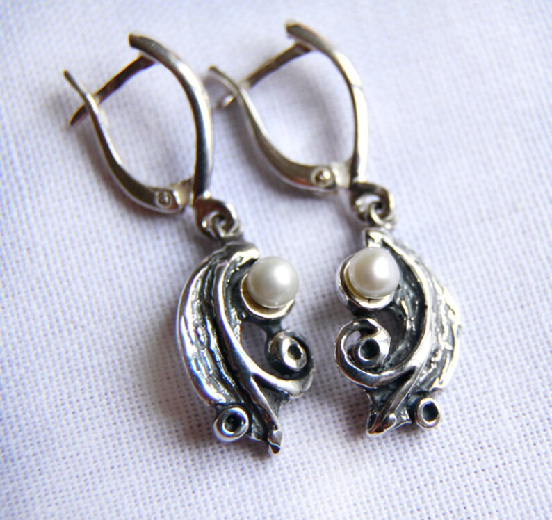 Silver jewelry set Silver drop earrings Pearl earrings Silver pendant Pearl pendant Silver jewellery Gift womenSterling silver Gift