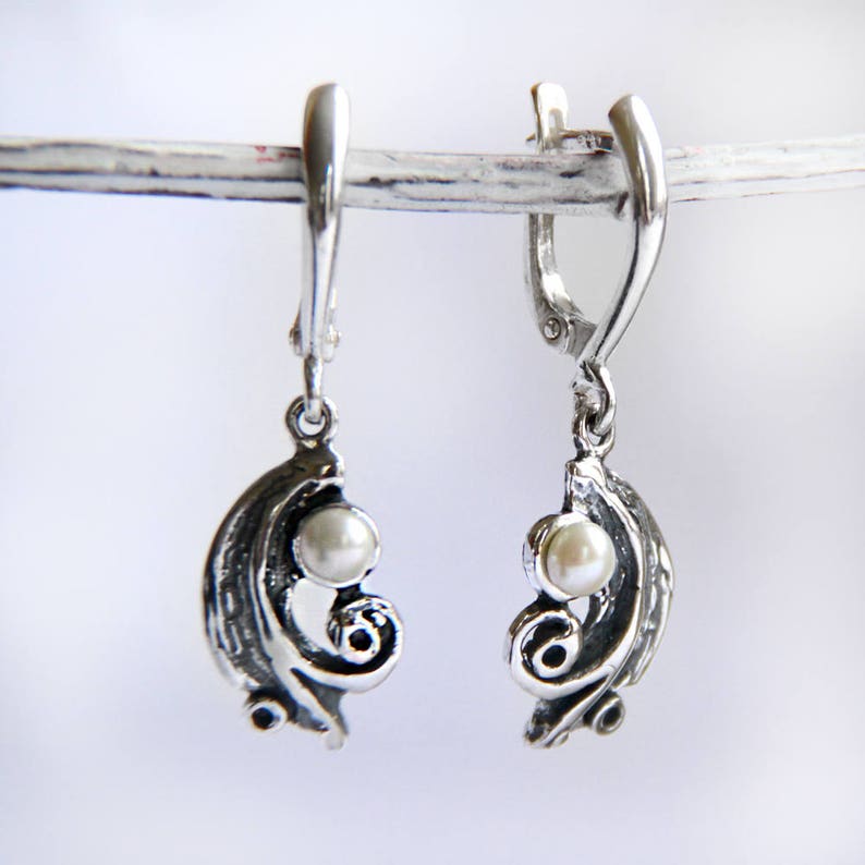 Silver jewelry set Silver drop earrings Pearl earrings Silver pendant Pearl pendant Silver jewellery Gift womenSterling silver Gift