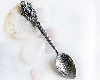 Sterling silver spoon/ NEW/ Silver baby spoon/ Baby silver spoon/ Saint Mary charm/ Silver jubilee/ Vintage ornate spoon/ Baby shower favors