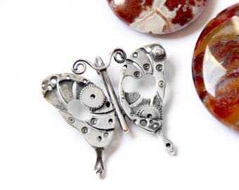 Butterfly necklace pendant, Sterling silver, Clock parts art, Necklace charms, Womens gifts birthday, Charms for necklaces, Boho jewelry