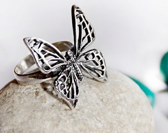 Sterling silver ring/ Butterfly ring sterling silver/ Filigree butterfly ring/ Lace ring/ Dainty boho ring/ Popular rings/ Rings big/ Gift