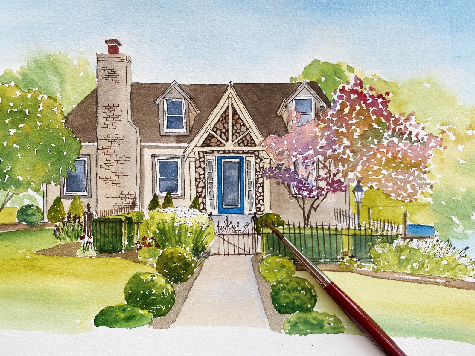 Custom Home Portrait Watercolor House Painting / Housewarming Etsy