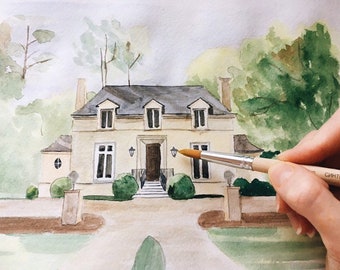 Custom Home Portrait Watercolor House Painting / Housewarming gift / watercolor House Illustration / New Home Gift / Grandmother Gift