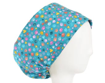 Paws and Hearts Scrub Cap, Euro Style Adjustable Surgical Scrub Hat