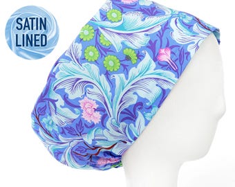 Spring Tapestry Satin Lined Scrub Cap, Euro Style Adjustable Surgical Scrub Hat