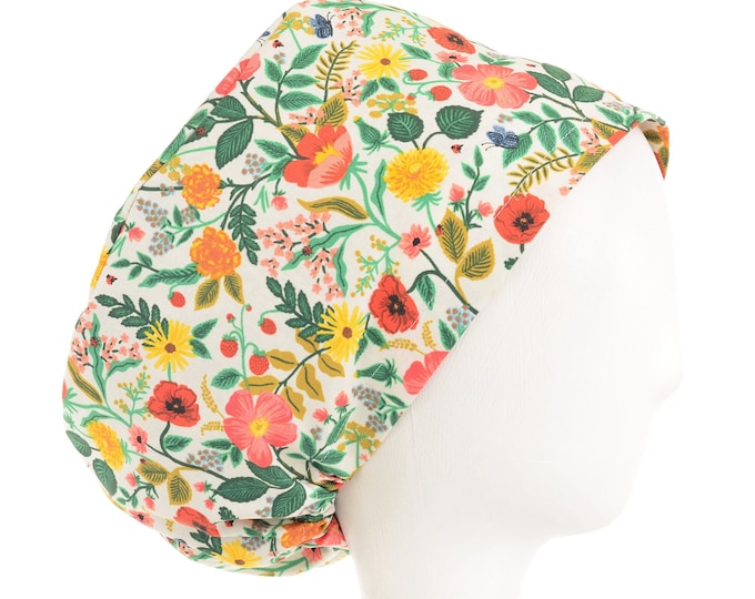 Euro Style Adjustable Surgical Scrub Hat Into the Woods Camp Life Satin Lining Option Scrub Cap