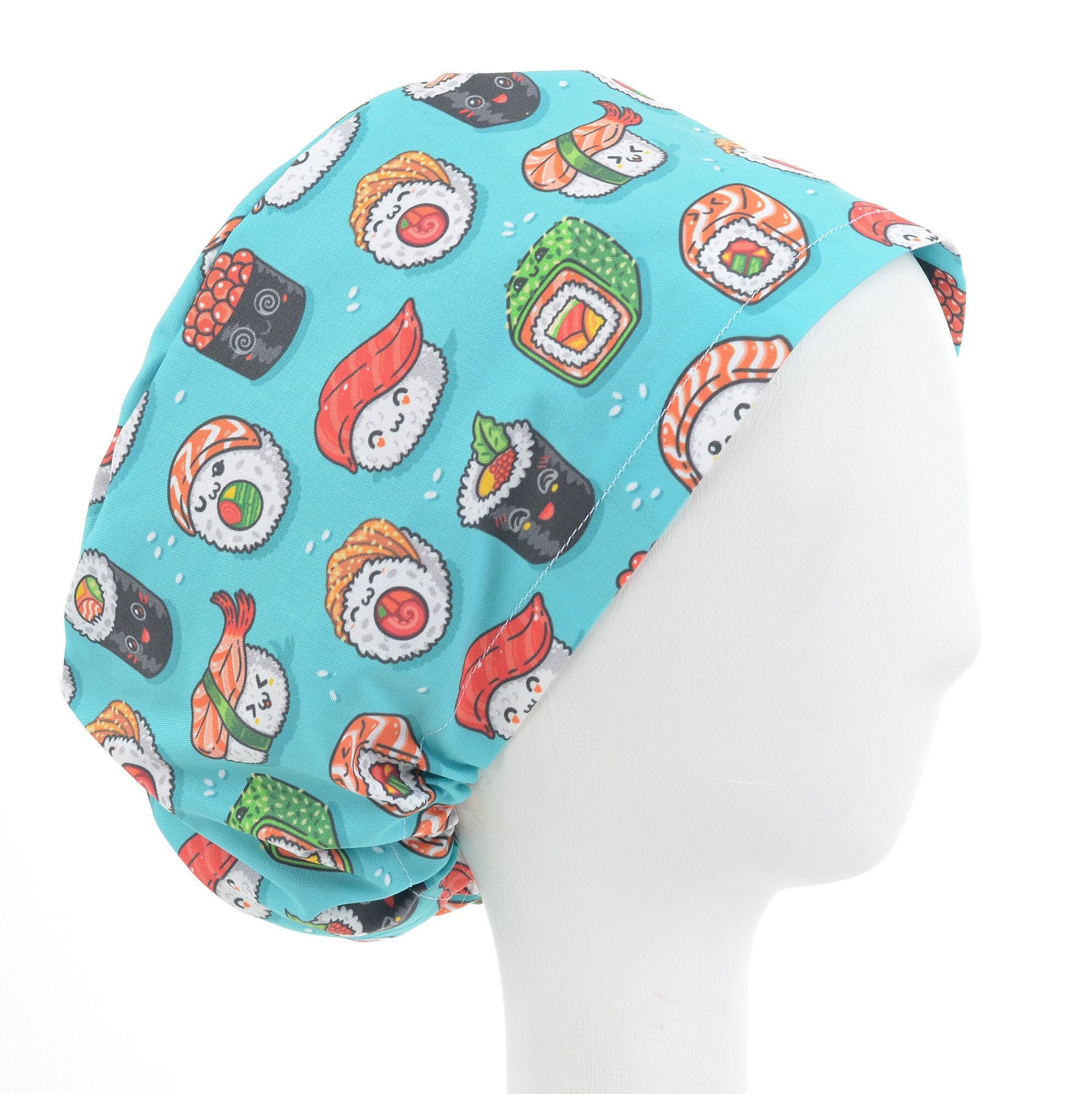 Kawaii Sushi Satin Lining Option Scrub Cap, Euro Style Adjustable