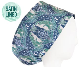 Satin Lined Frog Nouveau Scrub Cap, Euro Style Adjustable Surgical Scrub Hat