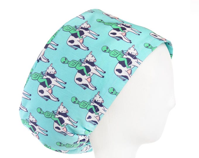 Aliens on Cows Euro Scrub Cap, Adjustable Surgical Scrub Hat