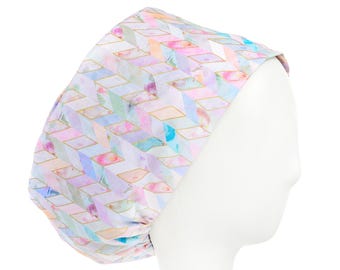 Marble Chevron with Gold Metallic Scrub Cap, Euro Style Adjustable Surgical Scrub Hat