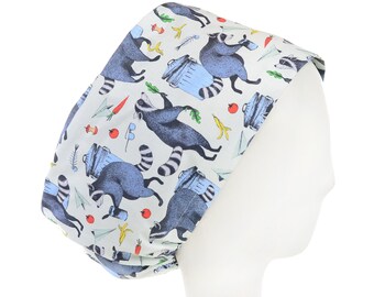 Raccoon Ruckus, Satin Lined Option Scrub Cap, Euro Style Adjustable Surgical Scrub Hat